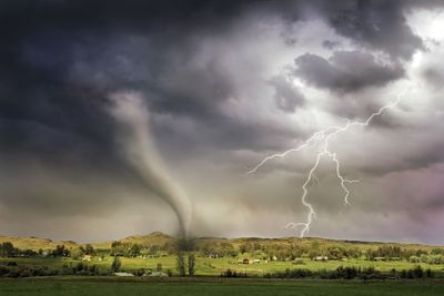 Lightning and tornado hitting village