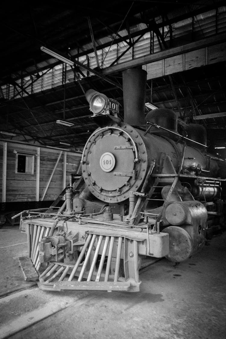 Grayscale Photo Of Vintage Train 