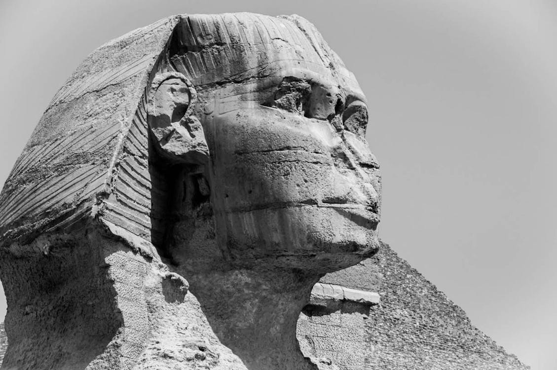 Free Grayscale Photo of the Great Sphinx of Giza Stock Photo