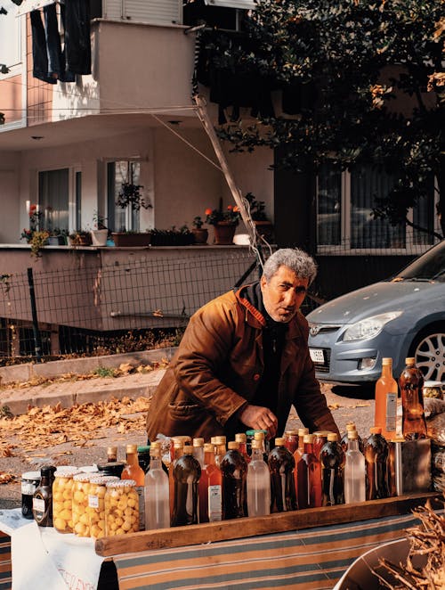 Man Selling Pickles and Spices on Street