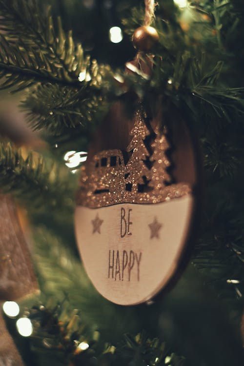 Be Happy Text on Christmas Decoration
