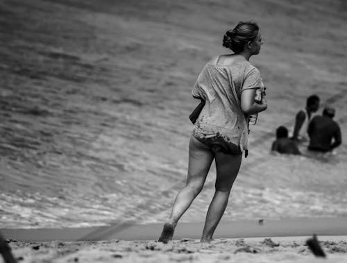 Free stock photo of beach, black and white, people