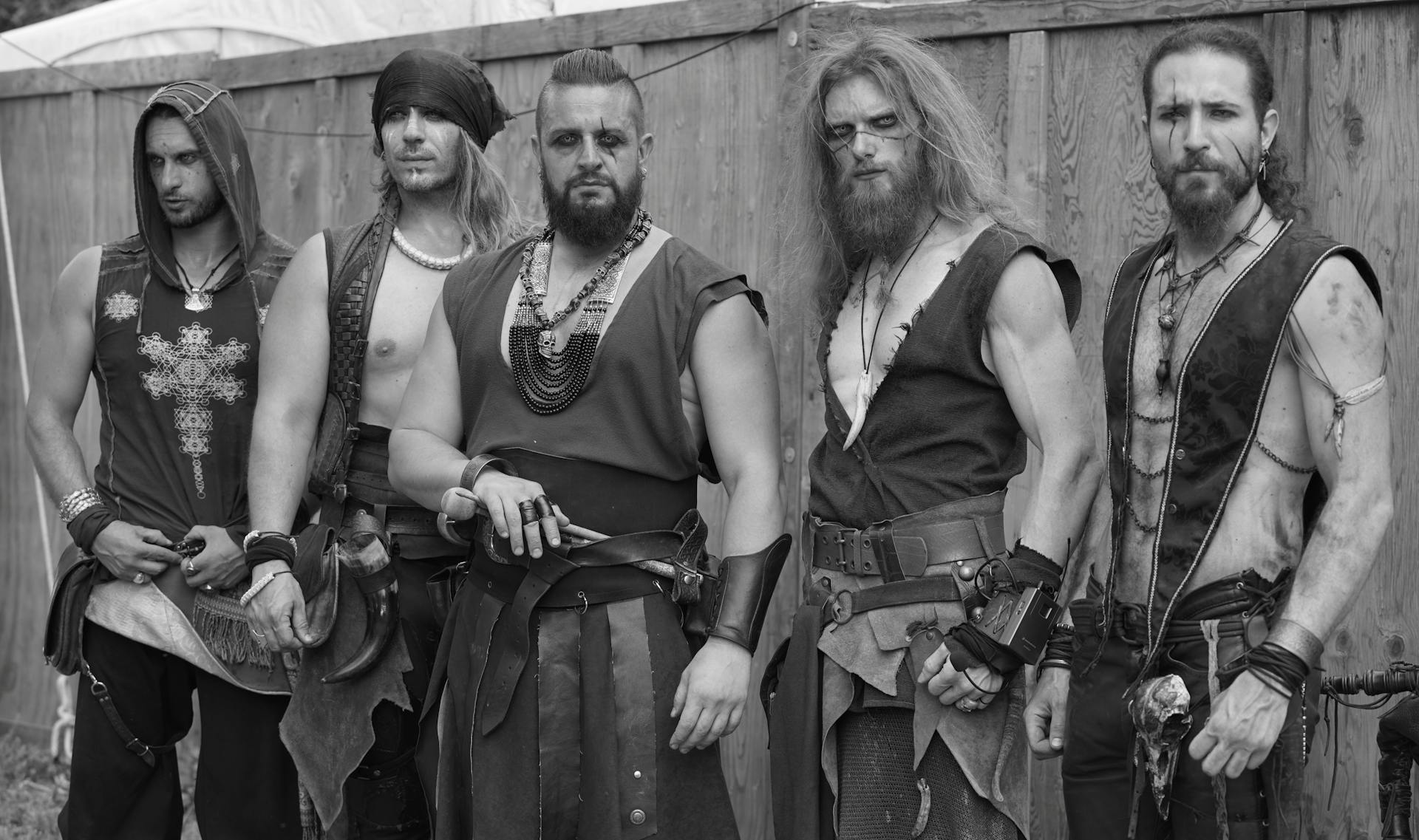 Grayscale Photo of Men in Pirate Costume