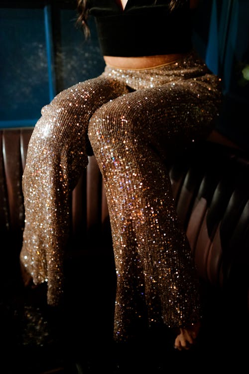 Close-up of Woman Wearing Sequin Trousers