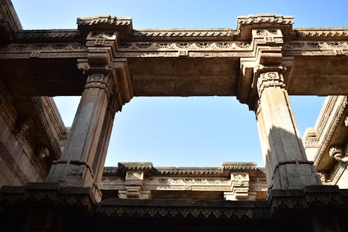 Low Angle Shot of the Adalaj Stepwell in Adalaj, Close to Gandhinagar City in the Indian State of Gujarat