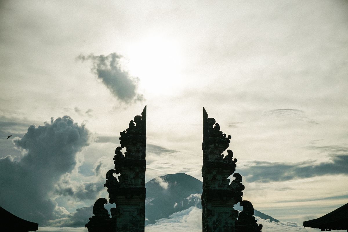 Balinese temple gates against the sky