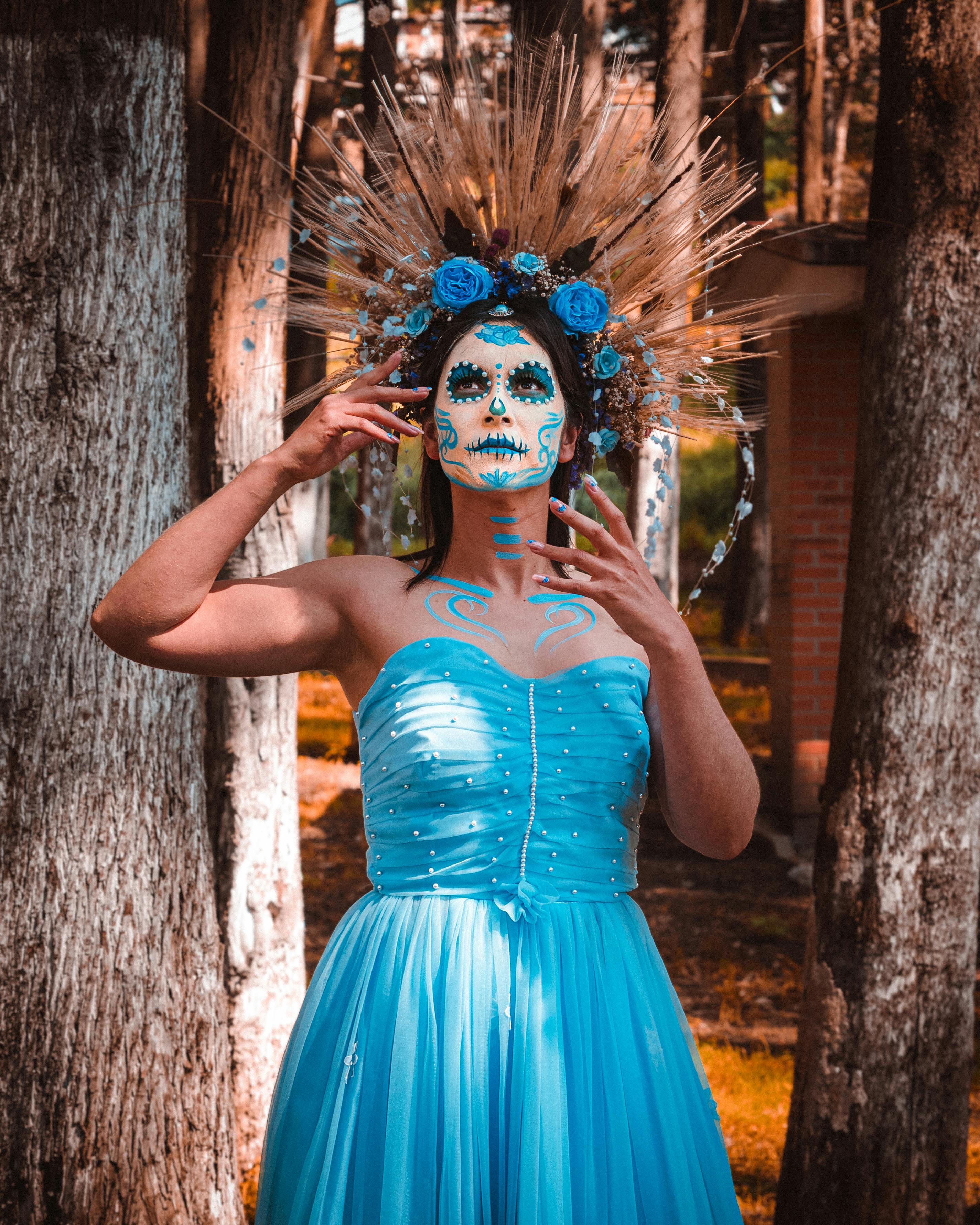 blue dress halloween ideas Blue Embroidered Viscose Chiffon main image 1
