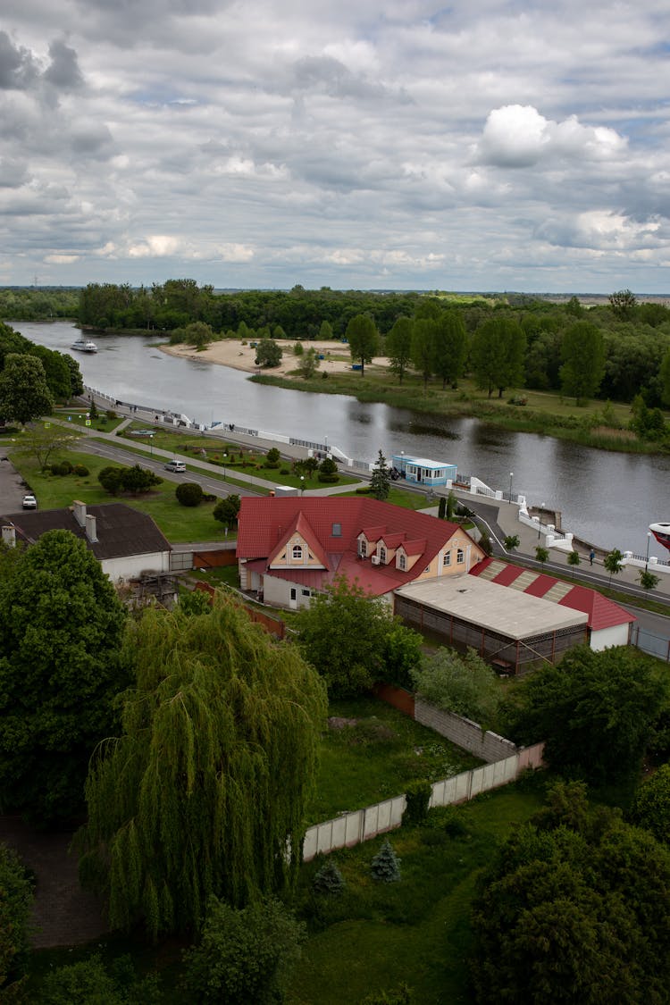 Aerial View Of Houses Near A River