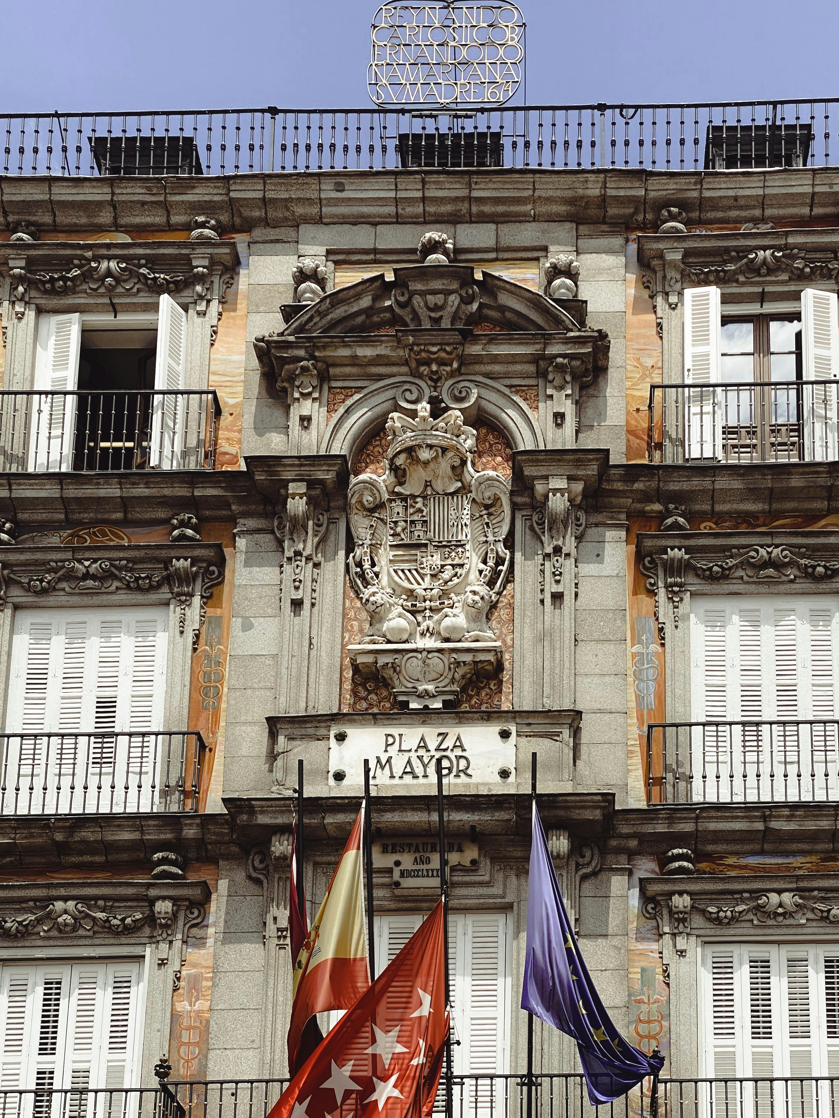 close up of the plaza mayor in madrid spain