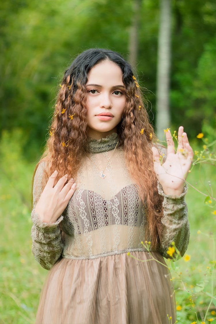 Brunette Woman In Thinning Dress