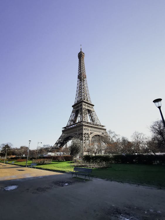 Low-Angle Shot of Eiffel Tower under the Blue Sky