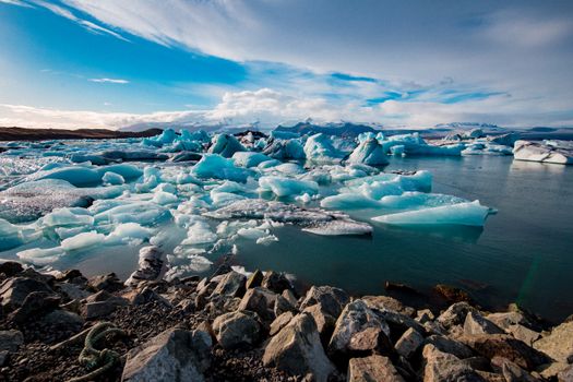 Jökulsárlón glacier lagoon and ice cave — Iceland — Northern Lights