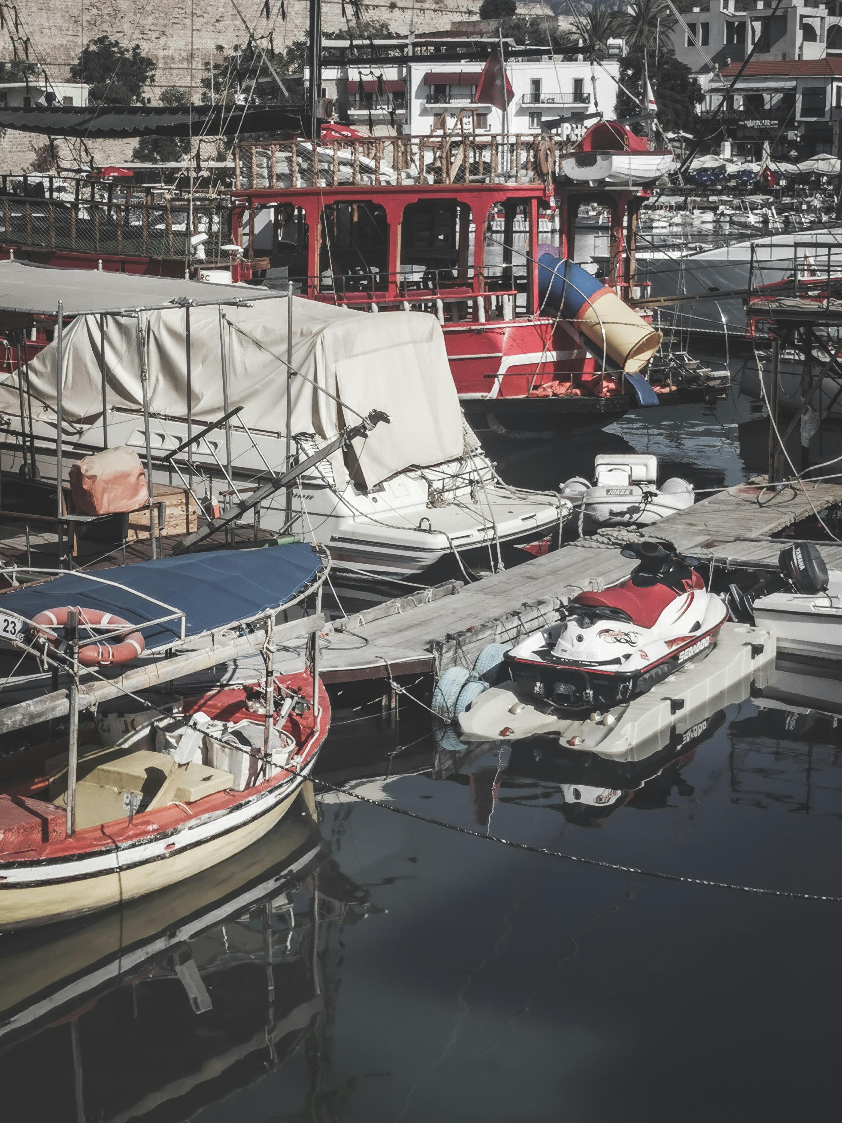 Empty Fishing Nets on Pier Near Parked Small Boat Stock Photo - Image of  marina, blue: 180024460