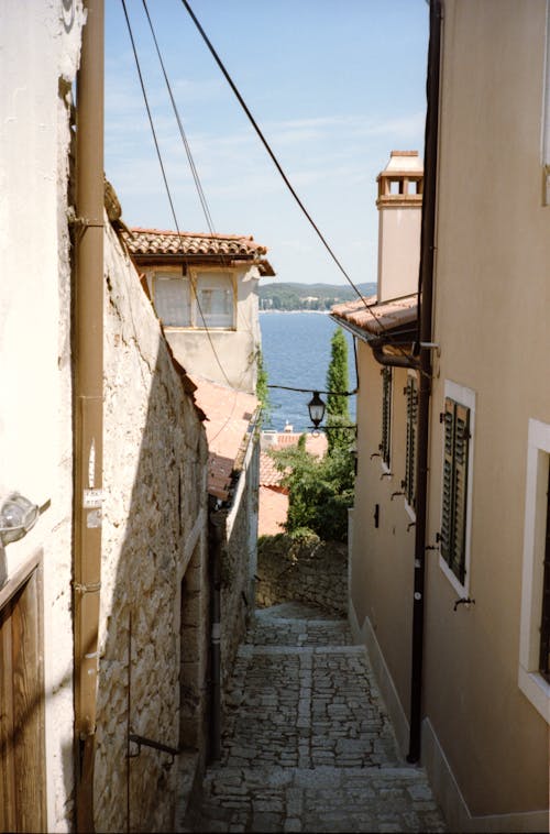 Narrow Stepped Walkway Between Houses in the Old Town of Rovinj