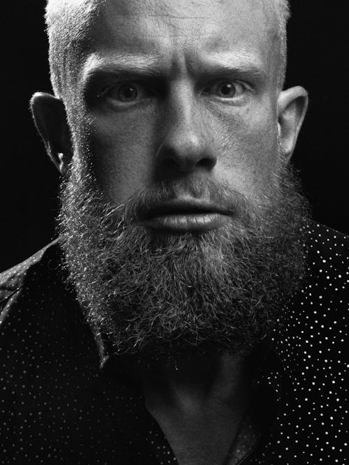 Free Grayscale Portrait of a Bearded Man Stock Photo