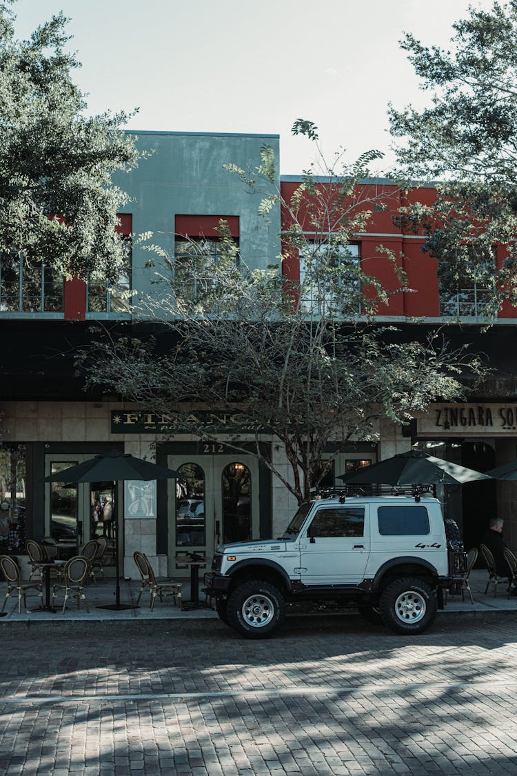 White Suv Parked Beside Building