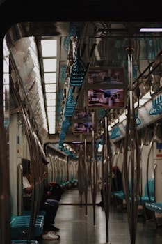 Inside view of Istanbul metro showcasing modern design and empty seats.