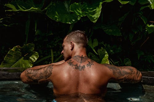 Man in Water Near Green Plants