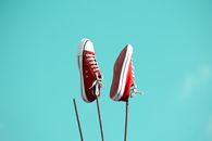 Pair of Red-and-white Low-top Sneakers