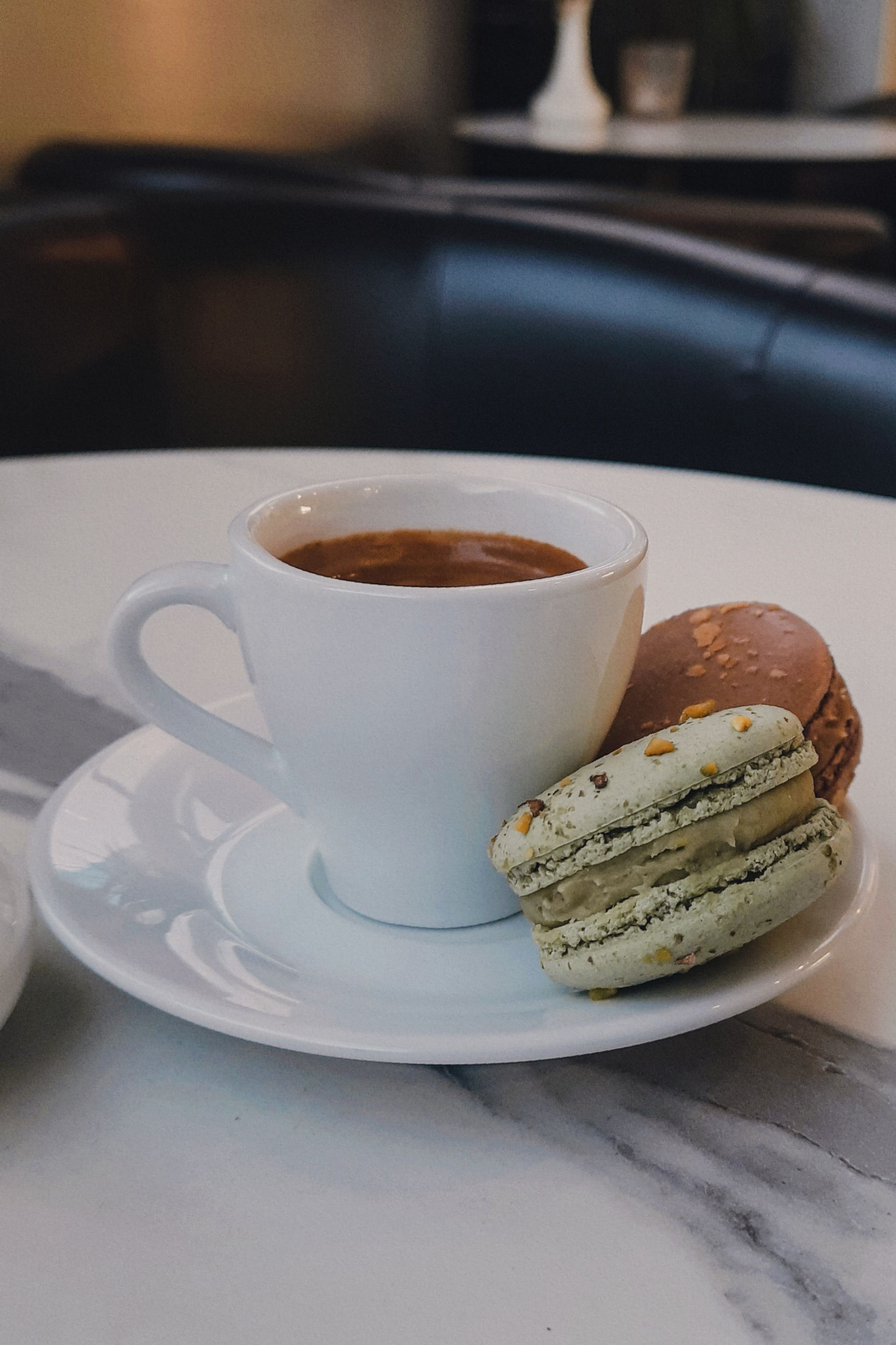Macarons and a Cup of Coffee  Free Stock Photo
