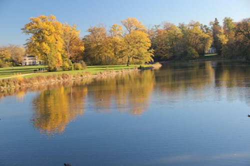 Kostenloses Stock Foto zu blauer himmel, blauer see, farben des herbstes