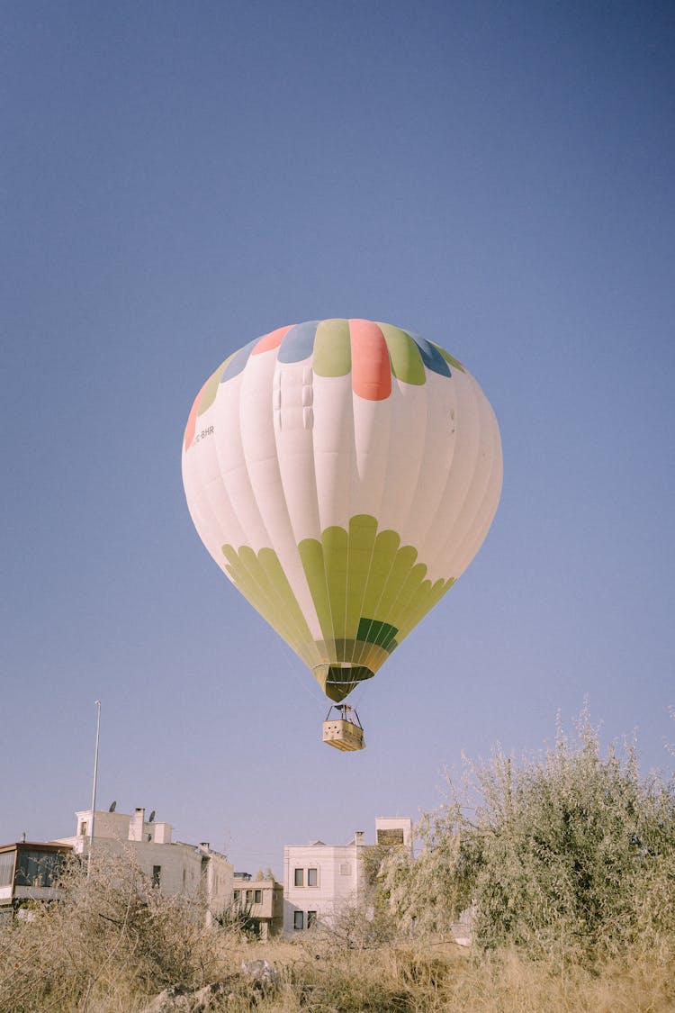 White And Green Hot Air Balloon In Cappadocia