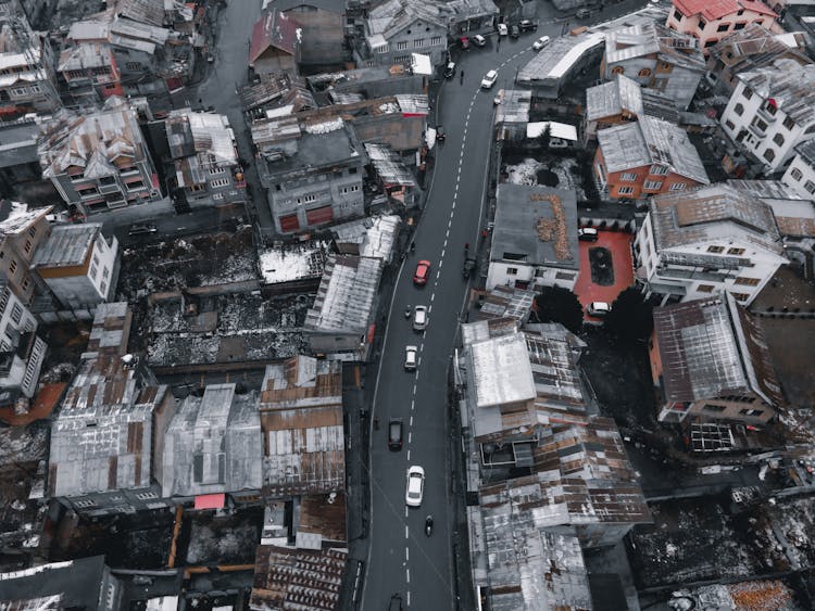 Aerial Shot Of An Asphalt Road