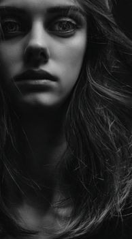 Dramatic black and white portrait capturing the emotion in a woman's eyes.