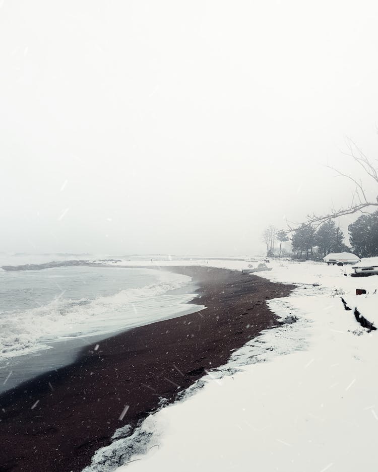 Winter Landscape With A River In Snow Storm