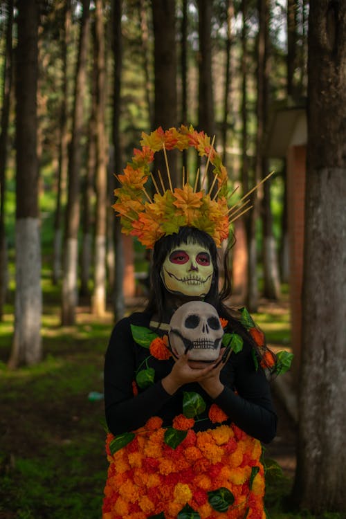 Free Woman in Costume and Makeup for the Day of the Dead Celebrations in Mexico  Stock Photo