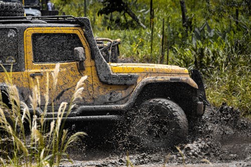 Yellow Jeep on Muddy Terrain