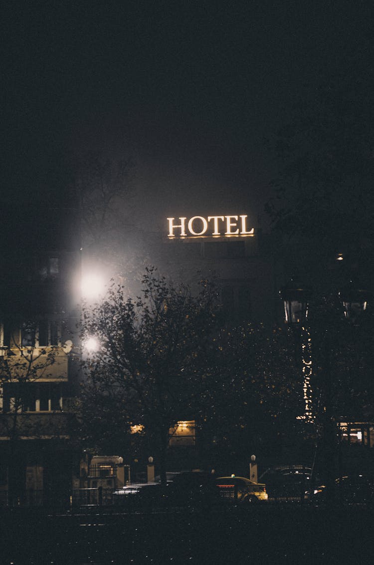 Hotel Building On A Foggy Night 