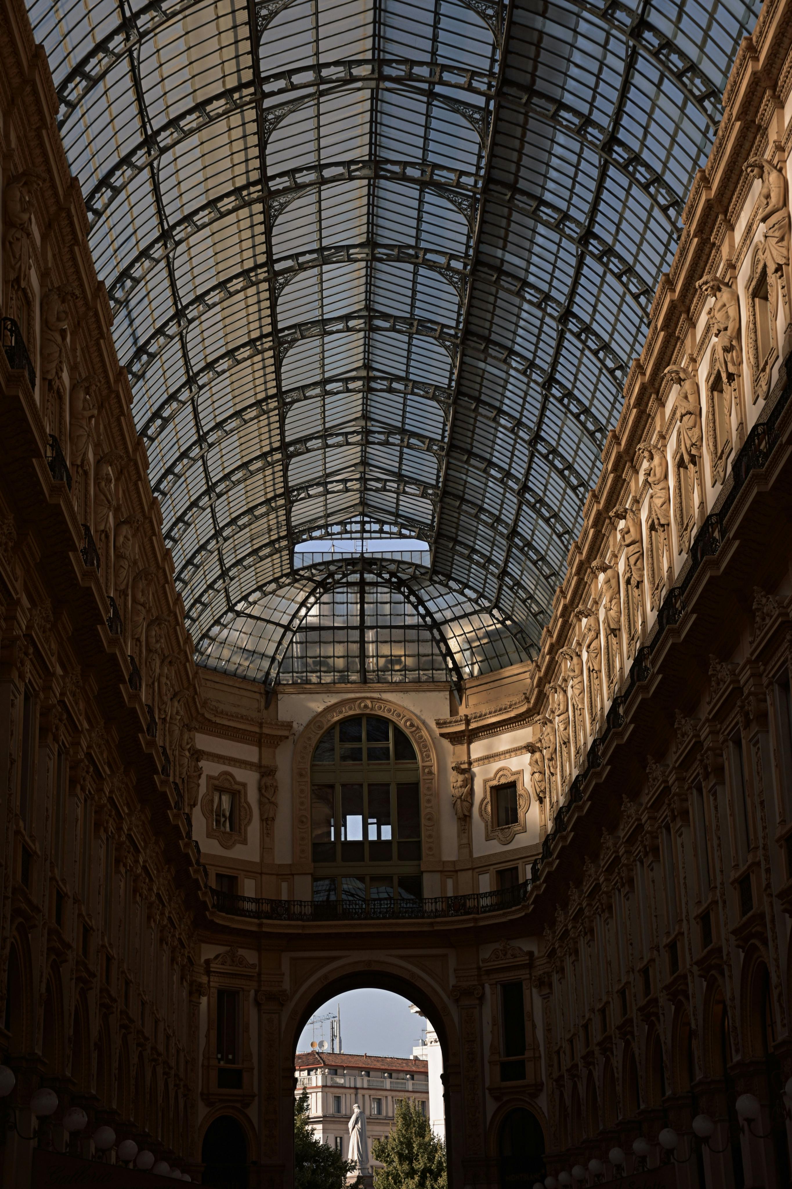 Architectural beauty of the Galleria Vittorio Emanuele II's glass dome in Milan.