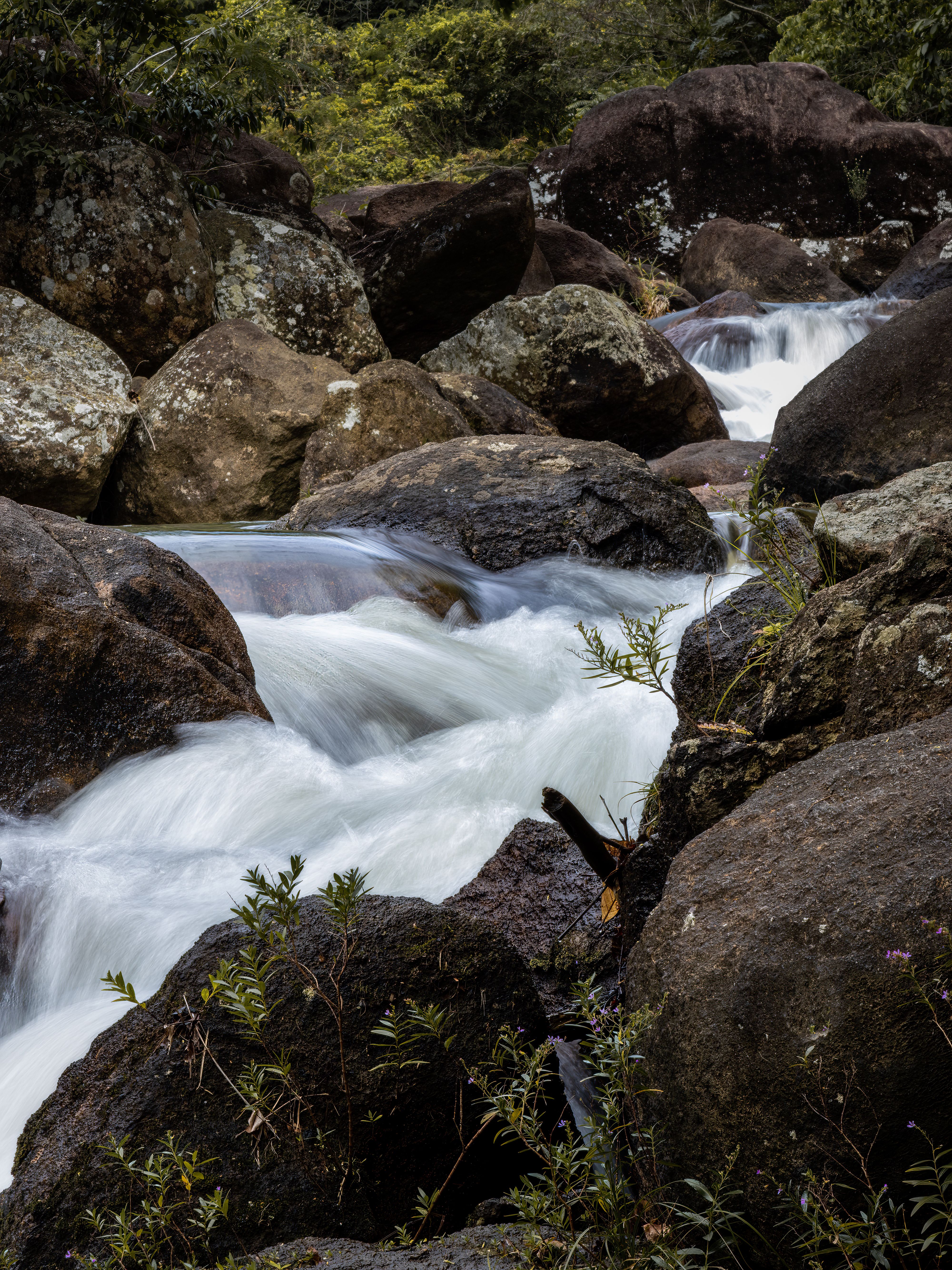 Long Exposure of a Cascade with Large Rocks · Free Stock Photo
