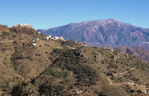 Landscape of Village in Rocky Mountains