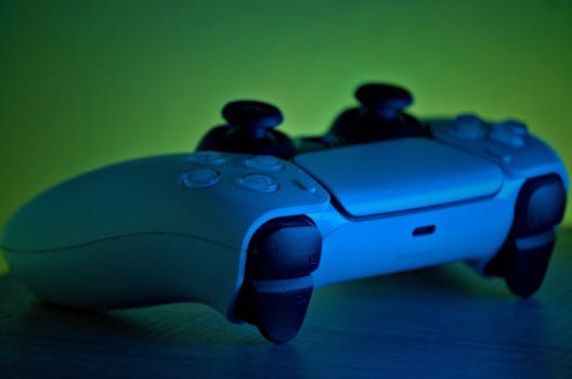 Moody blue and green ambiance lighting on a game controller.