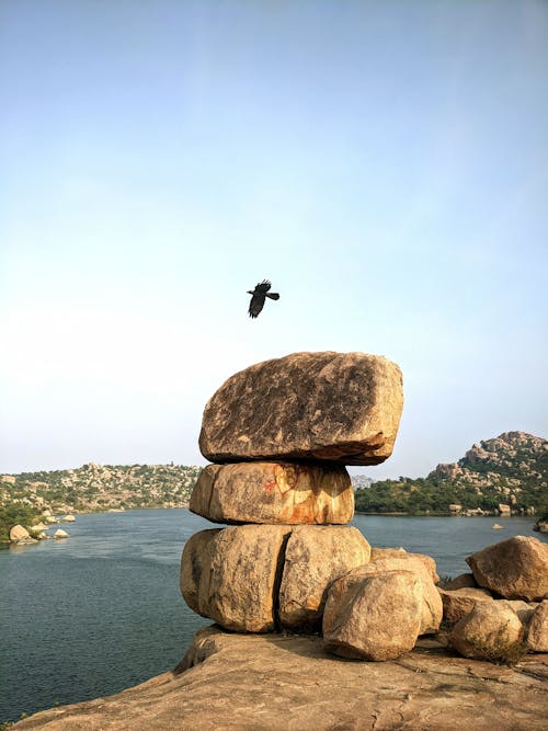 Stones on the Bank of Sanapur Lake in Karnataka, India