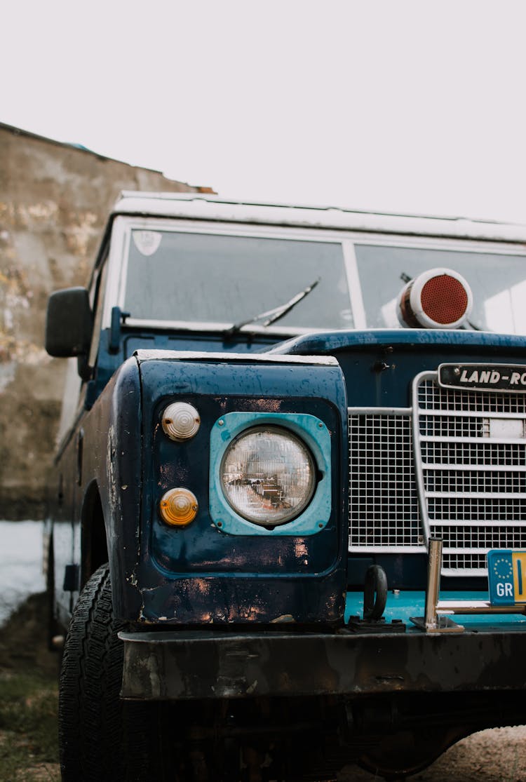 A Blue Vintage Land Rover Car