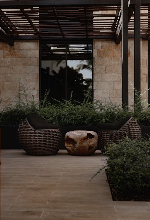 Patio with Seats and Potted Plants