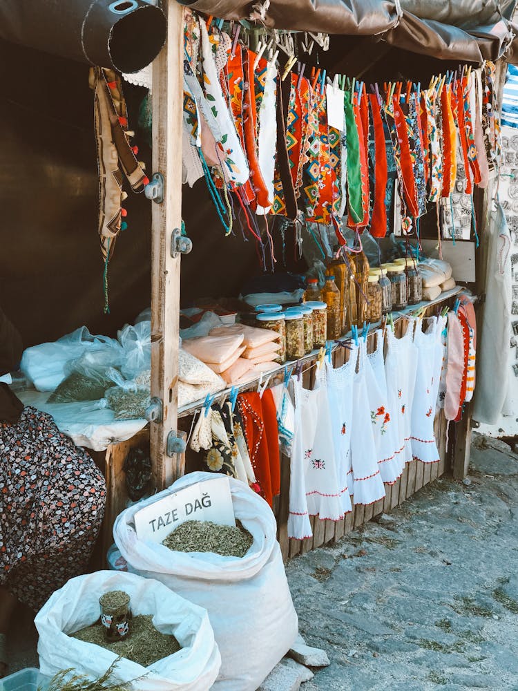 Assorted Items Display On Bazaar Booth On Street