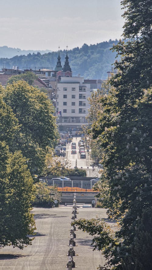 Kostenloses Stock Foto zu bäume, drohne erschossen, kirche