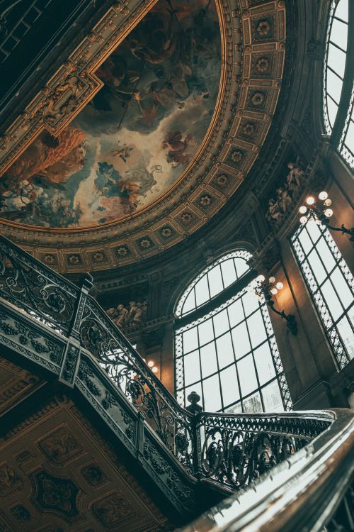Free Ornate staircase with intricate railings in Mexico City's art museum, showcasing elegant design. Stock Photo