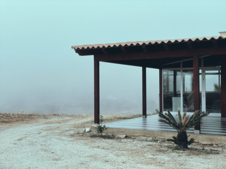 Modern terrace house in a misty rural setting in Agrigento, Sicily.