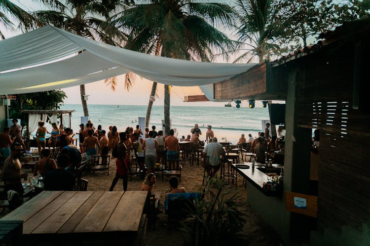 Seaside Bar Customers At Patio