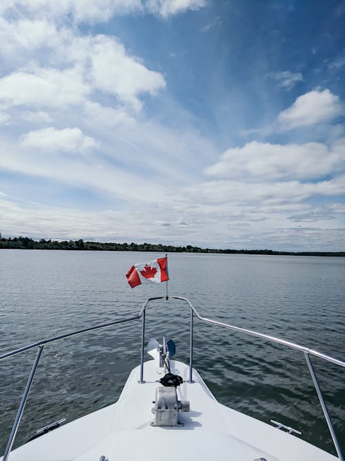 View of river from boat with Canada flag