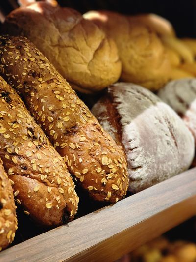 Fresh bread on wooden counter