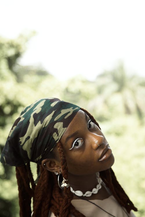 Woman Wearing Camouflage Headscarf
