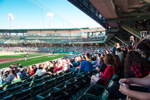 Free Crowd enjoying a sunny baseball game at a lively Indianapolis ballpark. Stock Photo
