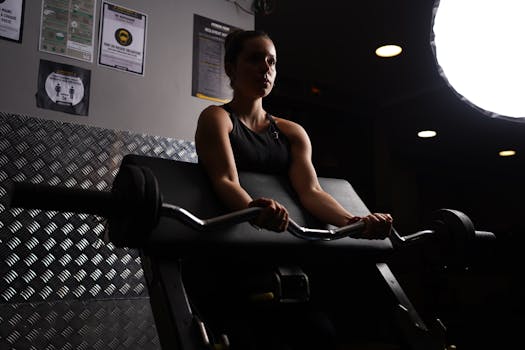 A woman workout in a Paris gym, focusing on lifting barbells with proper form.