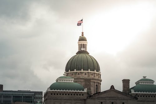 Flags on Top of the Indiana Statehouse